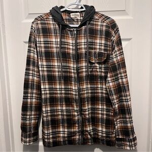 Distillery Jacket Fall Plaid hoodie Sweater Medium Men Zip flannel fleece black